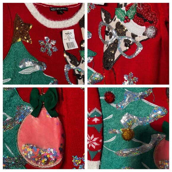 NWT M Christmas Sweater United States Sweaters Red Festive Tree Reindeer Orname - Picture 11 of 16